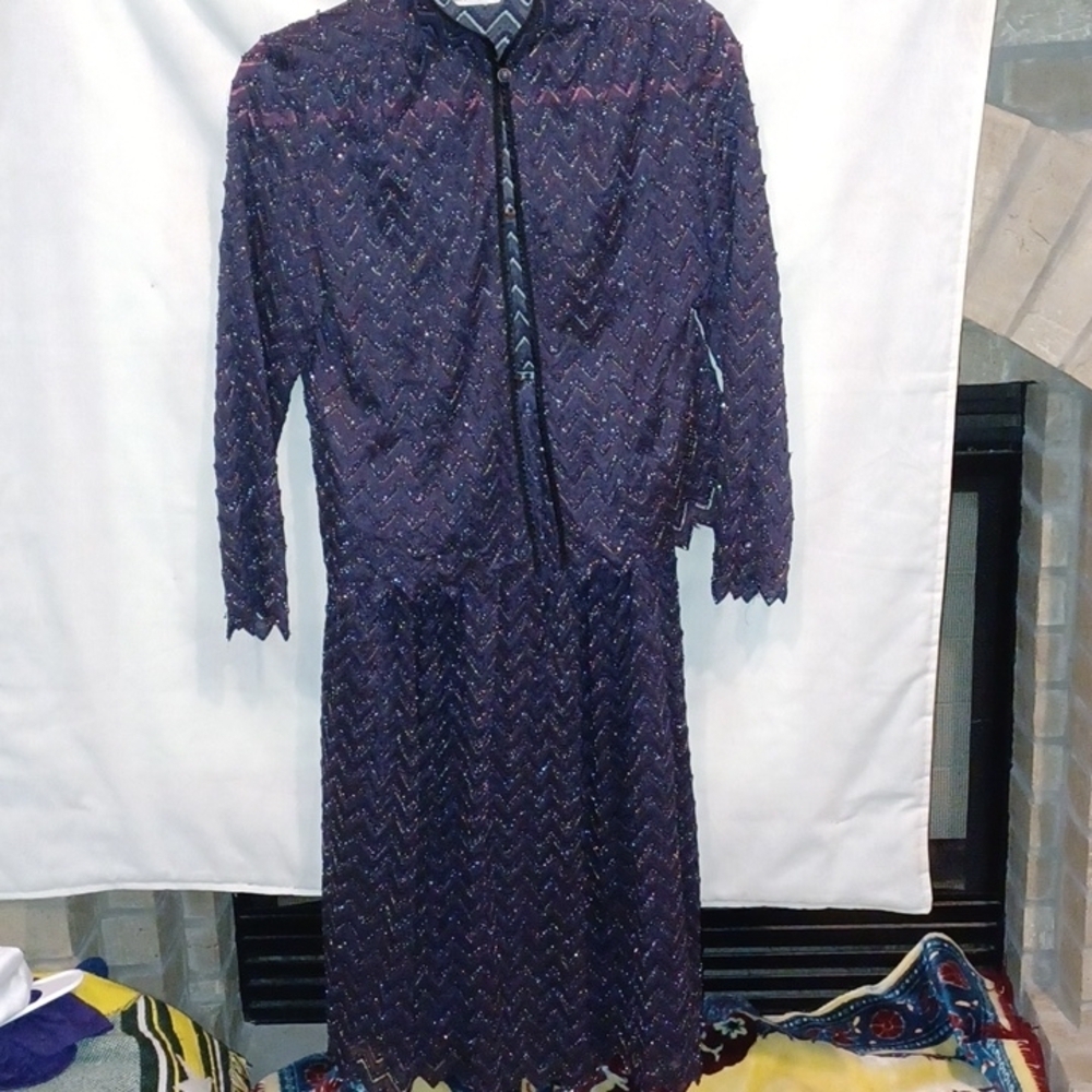 Andrews vintage plum sheer shiny mother of bride 2 pc set, zip lined skirt